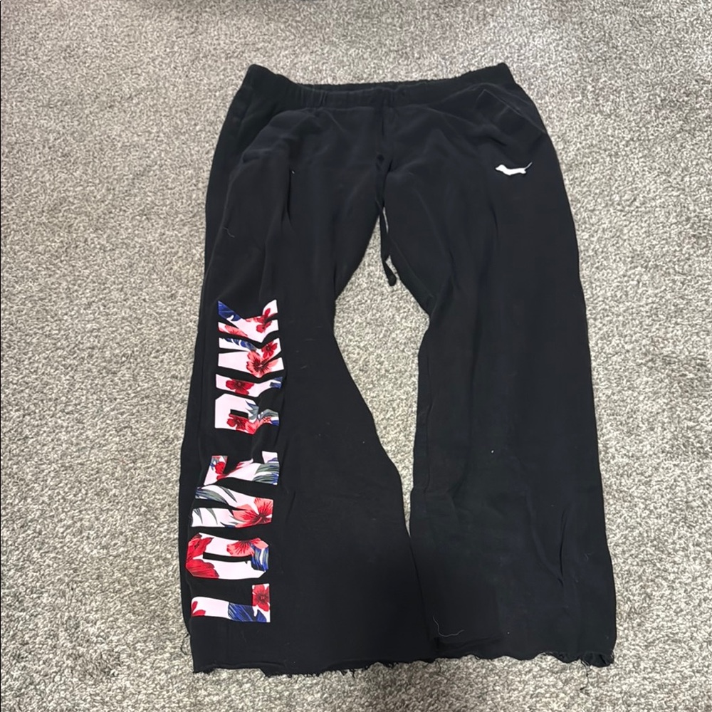 PINK Victoria's Secret Black and Red Boyfriend Pants with Floral design